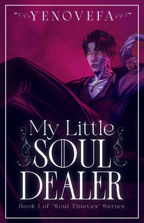 fanart of Kpop Demon Hunters, "My Little Soul Dealer" book cover (my little soda pop reference)